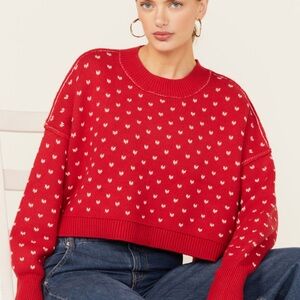 Free People Red and Cream Knit Sweatshirt